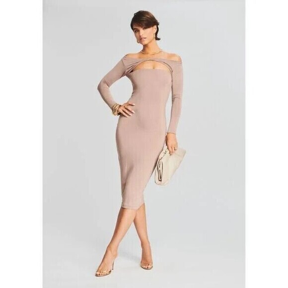SER.O.YA Revolve Womens Irene Peakaboo Long Sleeve Midi Bodycon‎ Dress MED Pink - Picture 1 of 10